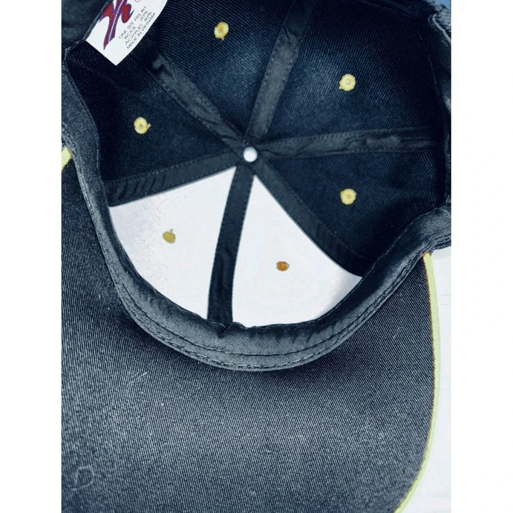 Flame Embroidered Hat Cap Navy Blue Yellow Gold OS Unisex Adjustable Strap New - Picture 3 of 4